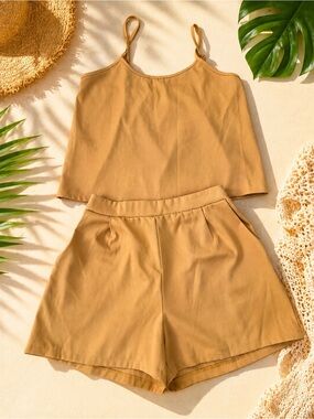 Women’s  Spaghetti Strap Tank Top  and high waist shorts Set